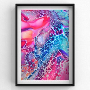 A4 Acrylic Pour Art Print, Wall Art, Kitchen Decor, Home Decor, Gift, Bedroom Wall Art, Bright Art Print Shelee Trippy Psychedelic Vibrant