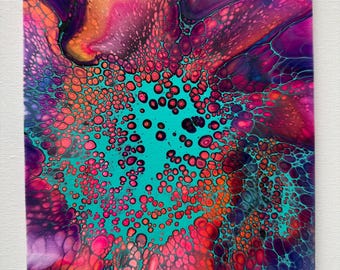 Abstract Acrylic Pour Painting: Iridescent Fluid Art on Canvas (20cm x 25cm)