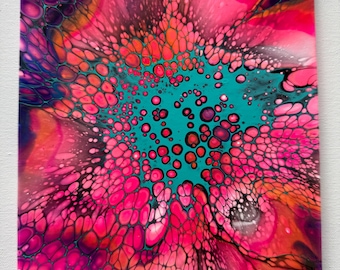 Abstract Acrylic Pour Painting: Iridescent Fluid Art on Canvas (20cm x 25cm)