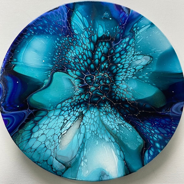 30cm acrylique rond pour peinture sur toile bleu violet étincelle galaxie Sheleeart Fluid Art Pour Painting Cells Chameleon Pigments Circle