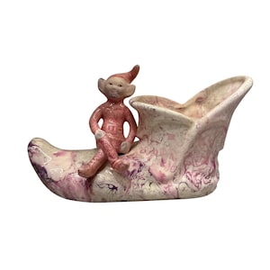 Vintage Treasure Craft Pixie Elf on Shoe Planter Pink Purple Marbled Ceramic