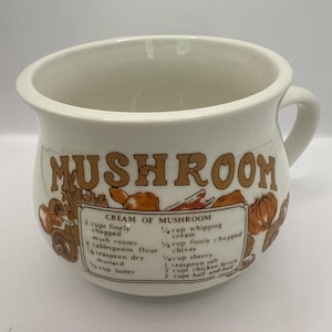 Vintage 1970s Mushroom Soup Recipe Crock Soup Bowl With Handle
