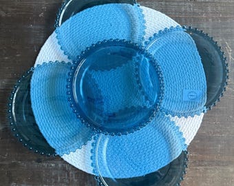 Candlewick Salat Luncheon Plate 6er Set MCM Teal Blue 8 "Rare