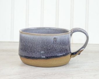 Handmade Stoneware Coffee Mug: Large Cream & Purple Glaze, 20 oz