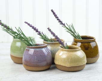 Handmade Stoneware Mini Bud Vase: Earth Tone Pottery, 5 - 7oz