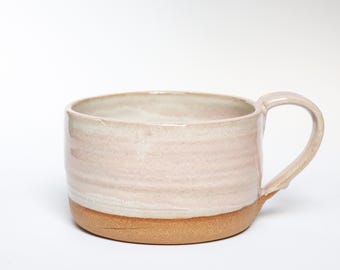 Handmade Ceramic Soup Mug: 22 oz Cream and Soft Pink Glaze Stoneware Pottery
