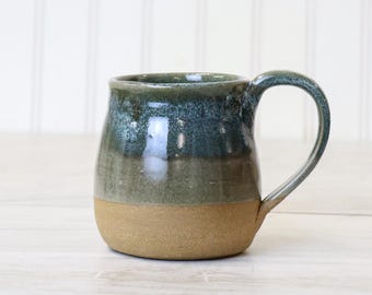 Handmade Stoneware Mug: Large Rustic Pottery Cobblestone and Blue, 16 oz