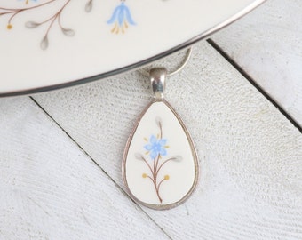 Broken China Pendant Necklace, Made from a Rare Syracuse China Plate, Inspiration, Silver, Unique Gift for Girlfriend, Wife or Anniversary