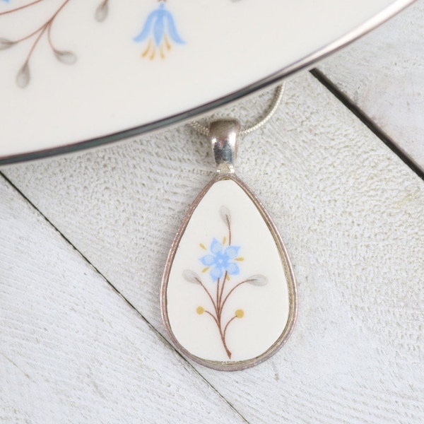 Broken China Pendant Necklace, Made from a Rare Syracuse China Plate, Inspiration, Silver, Unique Gift for Girlfriend, Wife or Anniversary
