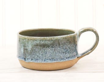 Large Handmade Stoneware Soup Mug, Cobblestone Blue Glaze, Wheel Thrown Pottery (20-22 oz)