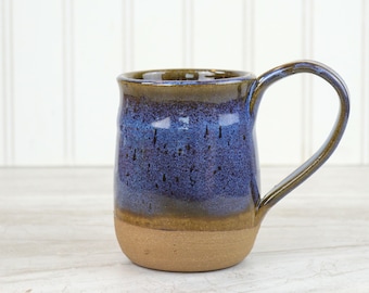 Handmade Stoneware Pottery Coffee Mug: Large Umber and Sapphire Blue Glaze