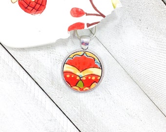 Pendant Necklace Broken China Handmade Jewelry Vintage Restaurant Ware Red, Yellow, Blue Abstract Unique Gift for Her, Anniversary Gift