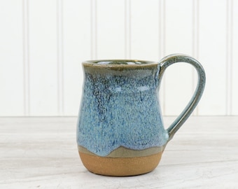 Handmade Stoneware Coffee Mug: Large, Cobblestone and Blue Pottery