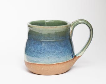 Handmade Stoneware Mug: Large Rustic Spring Green and Blue Pottery