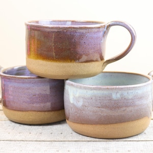 Handgjord keramisk soppmugg: 625 g brun/blå/lila glasyr stengods keramik