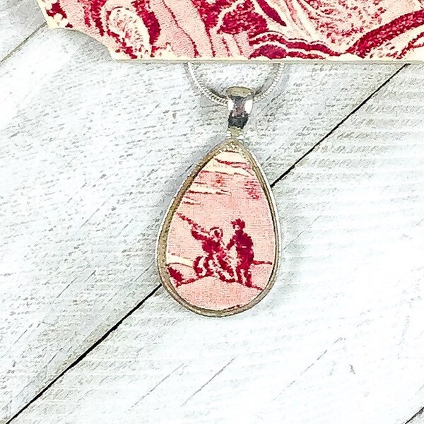 Broken China Pendant Necklace, Very Rare Vintage China Plate, Two Boys Pattern, Teardrop Shape, Unique gift for Her, Wife 20th Anniversary