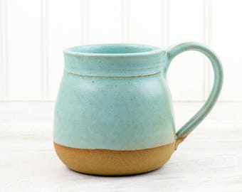 Handmade Stoneware Mug: Large Rustic Matte Turquoise Pottery,
