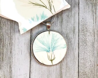 Broken China Necklace Pendant, Medallion, Baby Blue Carnation Flora Design, Made from a Vintage 1960 Plate, Unique Gift Anniversary Handmade