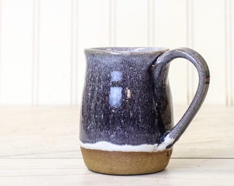 Handmade Stoneware Mug: Large Cream & Purple Pottery Coffee or Tea Cup