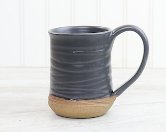 Handmade Stoneware Mug: Large 14 oz Pottery Matte Black Glaze Coffee Cup