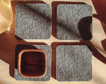 Set of 2, 4 or 6 square felt coasters - 10 cm / 4 in wide, 5 mm / 1/4 in thick natural merino woool felt coasters, fabric square coasters