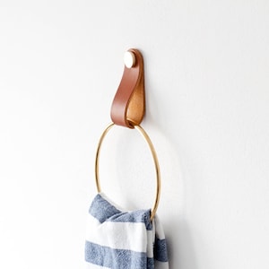 Small Leather And Sliver Wall Hanging Strap Towel Hook For Wall Leather