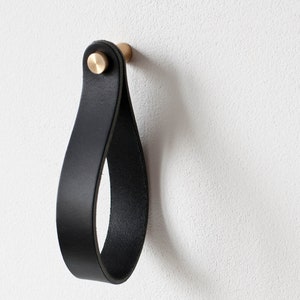 leather strap hanger, leather wall hook, leather loop, leather hanger, hanging strap wall hanging strap leather organizer brass hook leather image 6