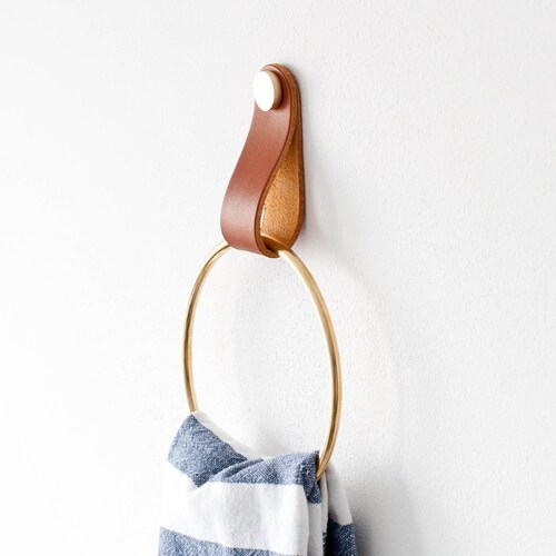 Leather Strap Towel Hanger With Ring Leather Wall Hook Etsy