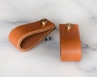 Leather drawer pull, leather handle, leather pull, leather knob, leather furniture handle, drawer pulls, cabinet knobs, drawer handles, boho