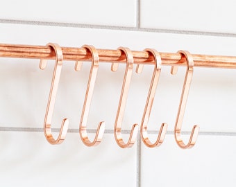 copper kitchen S - hooks, solid brass S hooks, stainless steel S hooks, hook strap, kitchen hooks, pan hooks, pot hook, shooks, brass hook