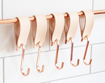 Leather Kitchen S Hooks, Copper S Hooks, Solid Brass S Hooks, Hook Strap,  Kitchen Hooks, Pan Hooks, Pot Hook, Shooks, Stainless Steel Hook 