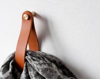 leather strap hanger, leather wall hook, leather loop, leather hanger, hanging strap wall hanging strap leather organizer brass hook leather