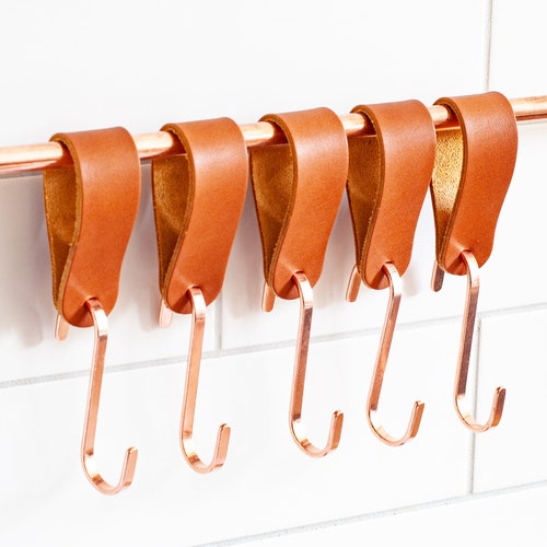 Leather Kitchen S Hooks Copper S Hooks Solid Brass S Etsy