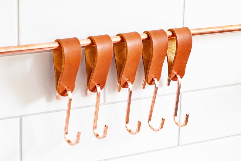 Leather Kitchen S Hooks Copper S Hooks Solid Brass S Etsy