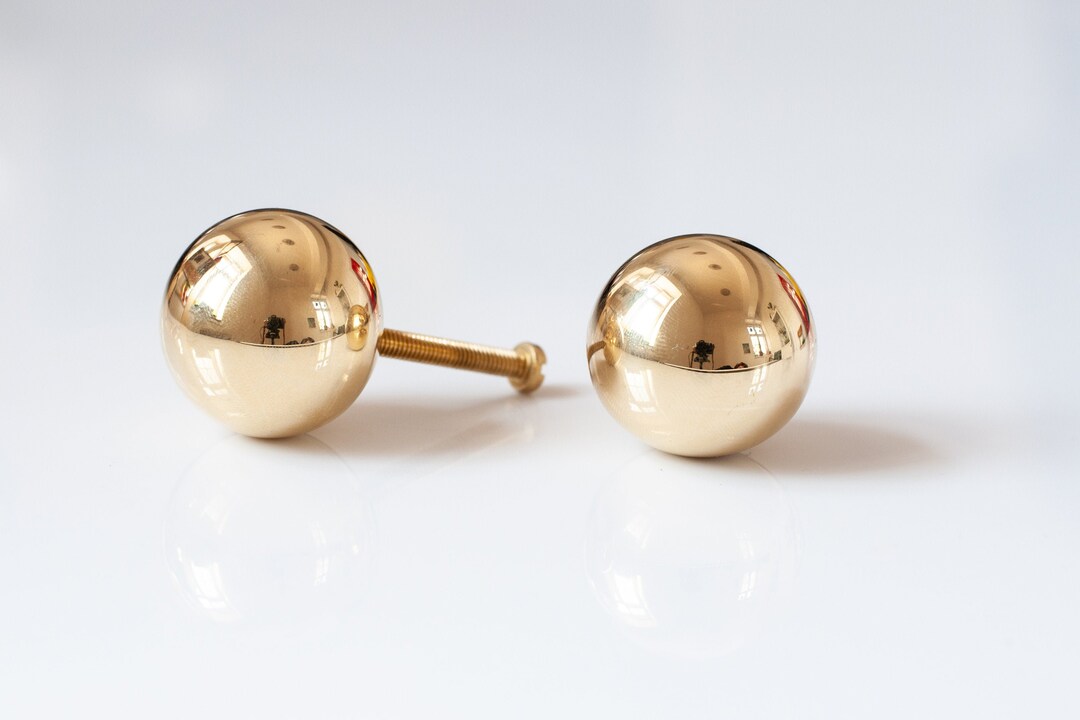 Polished Solid Brass Ball Knob, Polished Brass Knob, Brass Drawer Knob