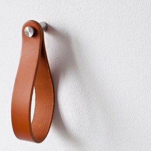 leather strap hanger, leather wall hook, leather loop, leather hanger, hanging strap wall hanging strap leather organizer brass hook leather image 7