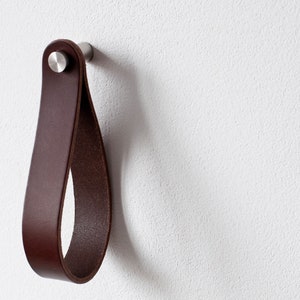 leather strap hanger, leather wall hook, leather loop, leather hanger, hanging strap wall hanging strap leather organizer brass hook leather image 9