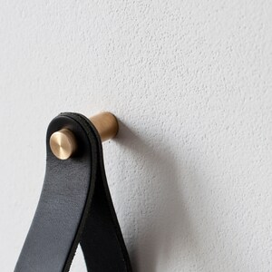 leather strap hanger, leather wall hook, leather loop, leather hanger, hanging strap, wall hanging strap, leather organizer, brass hook image 4