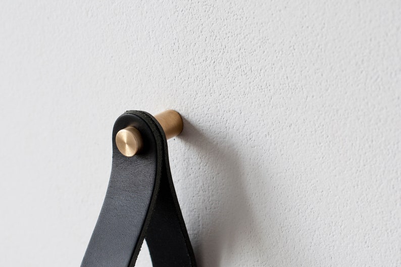 leather strap hanger, leather wall hook, leather loop, leather hanger, hanging strap, wall hanging strap, leather organizer, brass hook image 4