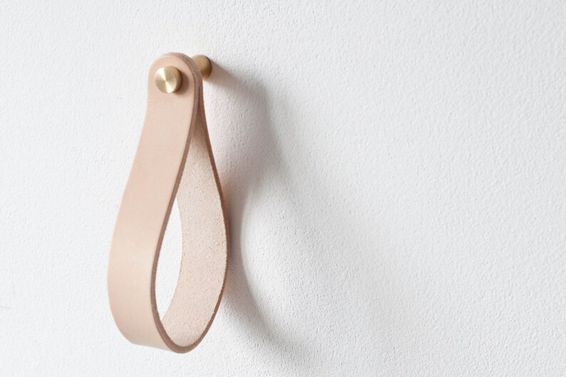 leather strap hanger, leather wall hook, leather loop, leather hanger, hanging strap wall hanging strap leather organizer brass hook leather image 8
