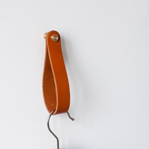 leather strap hanger, leather wall hook, leather loop, leather hanger, hanging strap wall hanging strap leather organizer brass hook leather image 4
