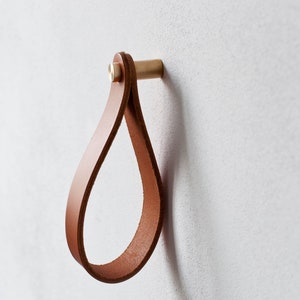 leather strap hanger, leather wall hook, leather loop, leather hanger, hanging strap wall hanging strap leather organizer brass hook leather image 6
