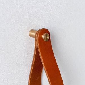 leather strap hanger, leather wall hook, leather loop, leather hanger, hanging strap wall hanging strap leather organizer brass hook leather image 10