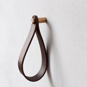 leather strap hanger, leather wall hook, leather loop, leather hanger, hanging strap wall hanging strap leather organizer brass hook leather image 10