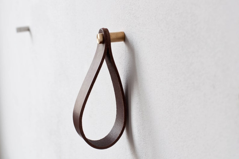 leather strap hanger, leather wall hook, leather loop, leather hanger, hanging strap wall hanging strap leather organizer brass hook leather image 10