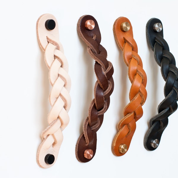 Leather drawer pull, braided leather handle, leather pulls, leather dresser pull, braided leather door handle, drawer pulls, cabinet pulls