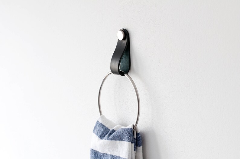 Leather Strap Towel Hanger With Ring Leather Wall Hook Etsy