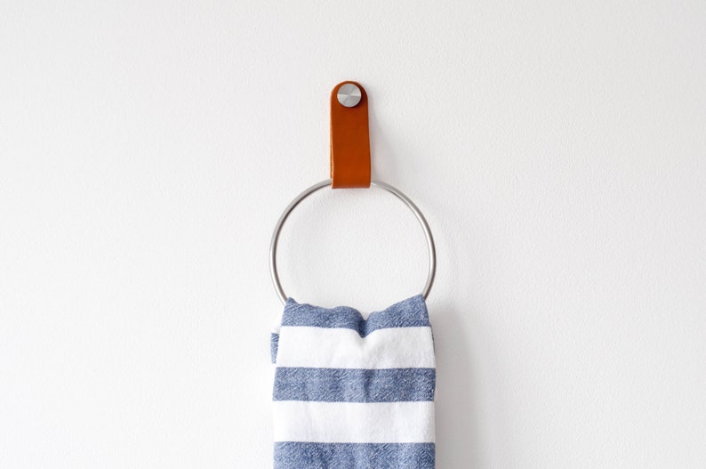Leather Strap Towel Hanger With Ring Leather Wall Hook Etsy