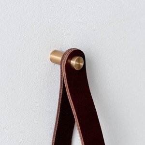 leather strap hanger, leather wall hook, leather loop, leather hanger, hanging strap wall hanging strap leather organizer brass hook leather image 4