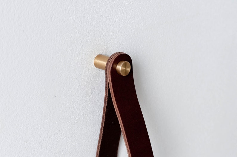 leather strap hanger, leather wall hook, leather loop, leather hanger, hanging strap wall hanging strap leather organizer brass hook leather image 4